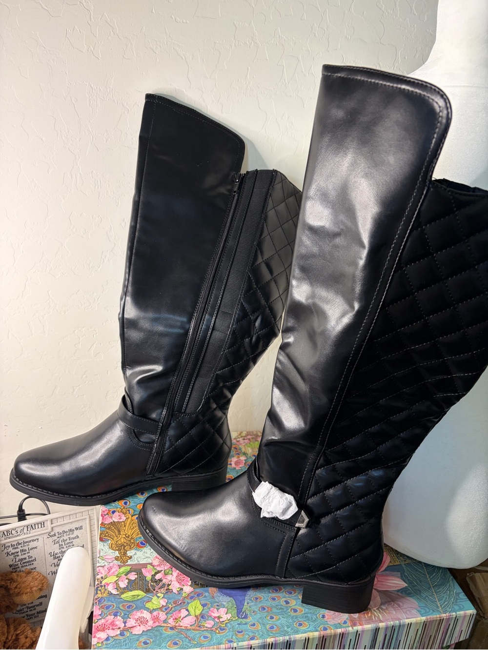Cloudwalkers Black Quilted Knee High Riding Boots Wide Width 10W NWOT